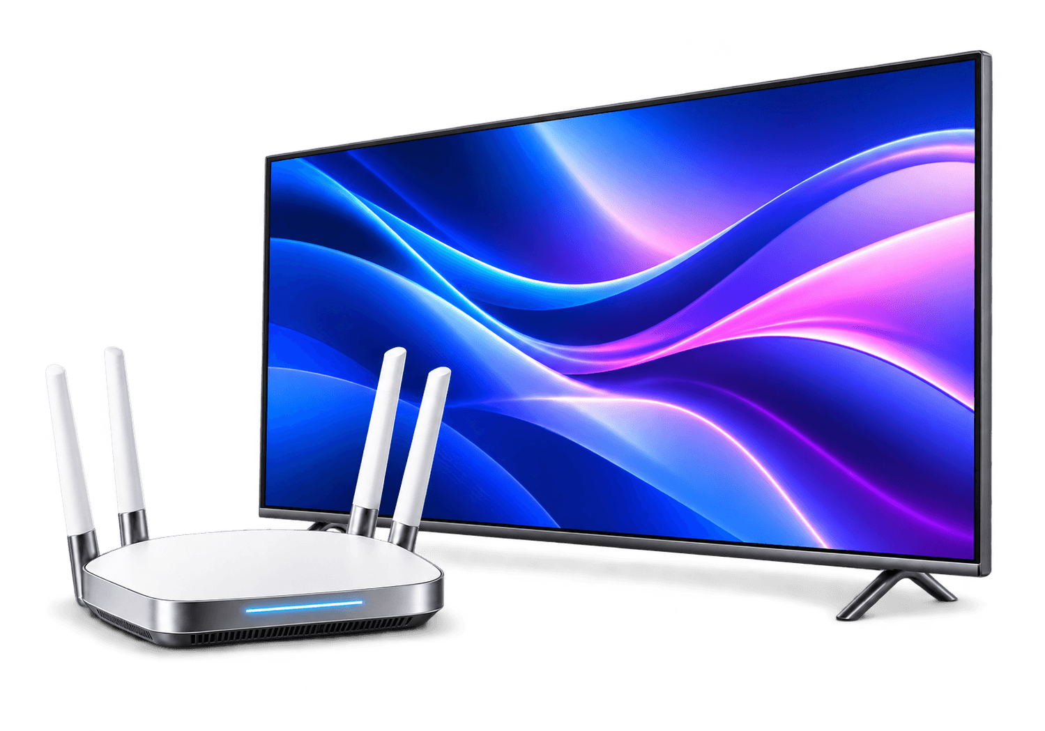 Televize a Wi-Fi router jako součást společného řešení